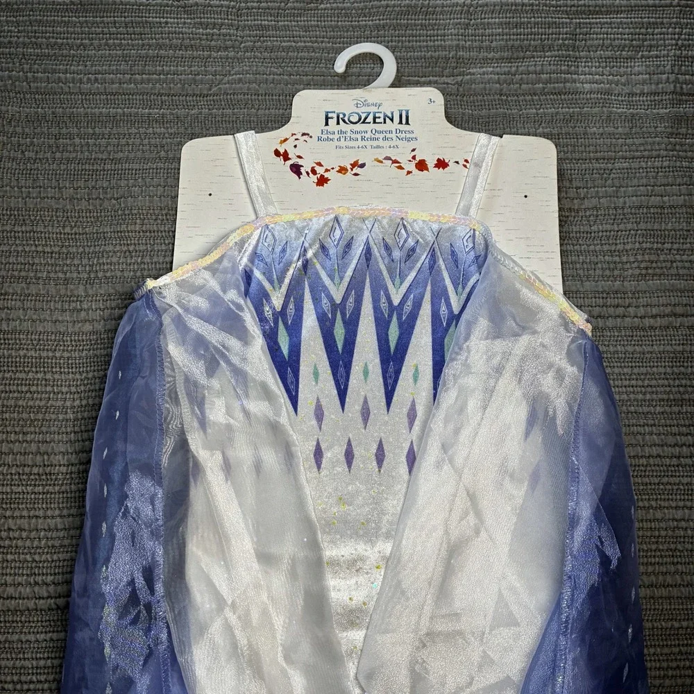 Disney Frozen II Elsa Snow Queen Dress Girls Costume Blue White Sequins Gown